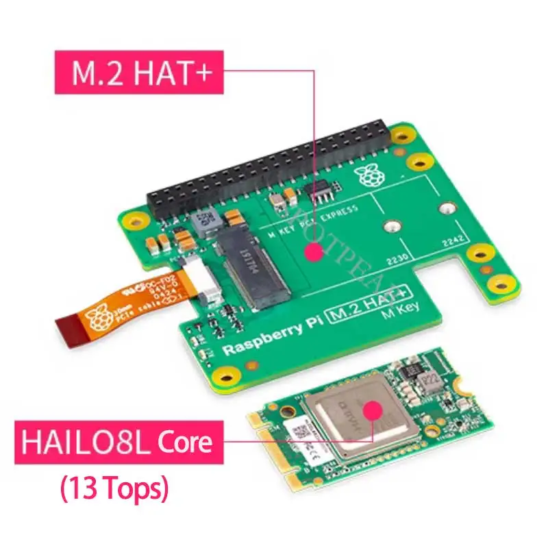 Málna Pi 5 AI HAT+ Hatósági Eredeti hailo8l pcie M.2 HAT+ 13tops/26tops  AI készlet Deszka számára pi5