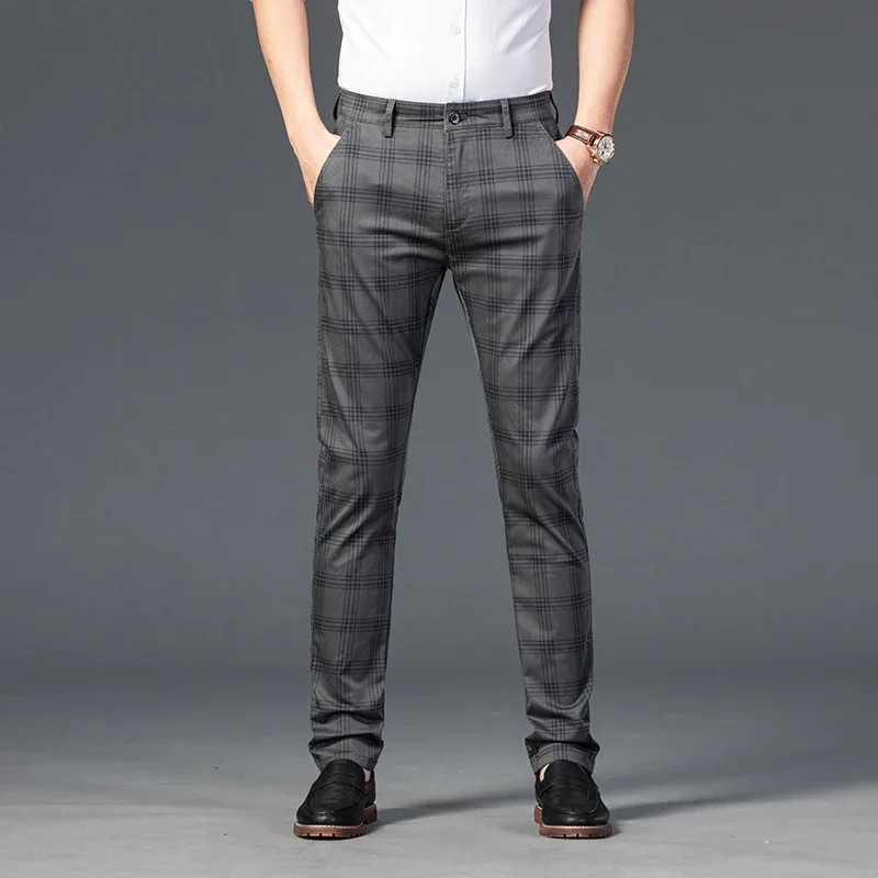 Spring Men\'s Trousers Fashion Business Classic Stripe Plaid Black Solid Color Trouser High Quality Formal Suit Pants Male 30-38