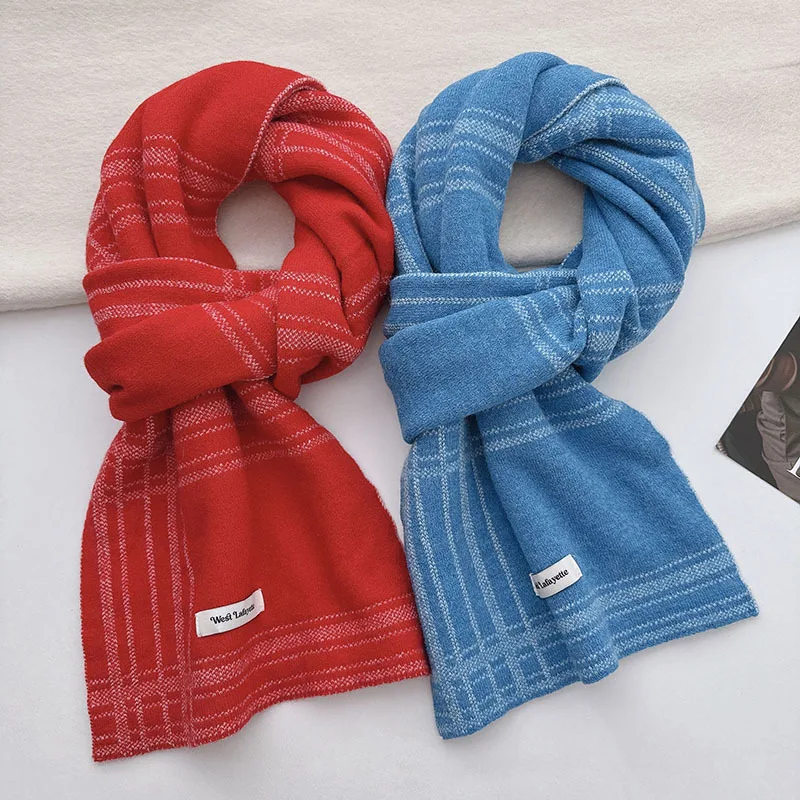 Boyfriend Future Wind Striped Wool Blended Scarf Extended Winter Warm Scarf Neutral Wind Men's and Women's Same Winter