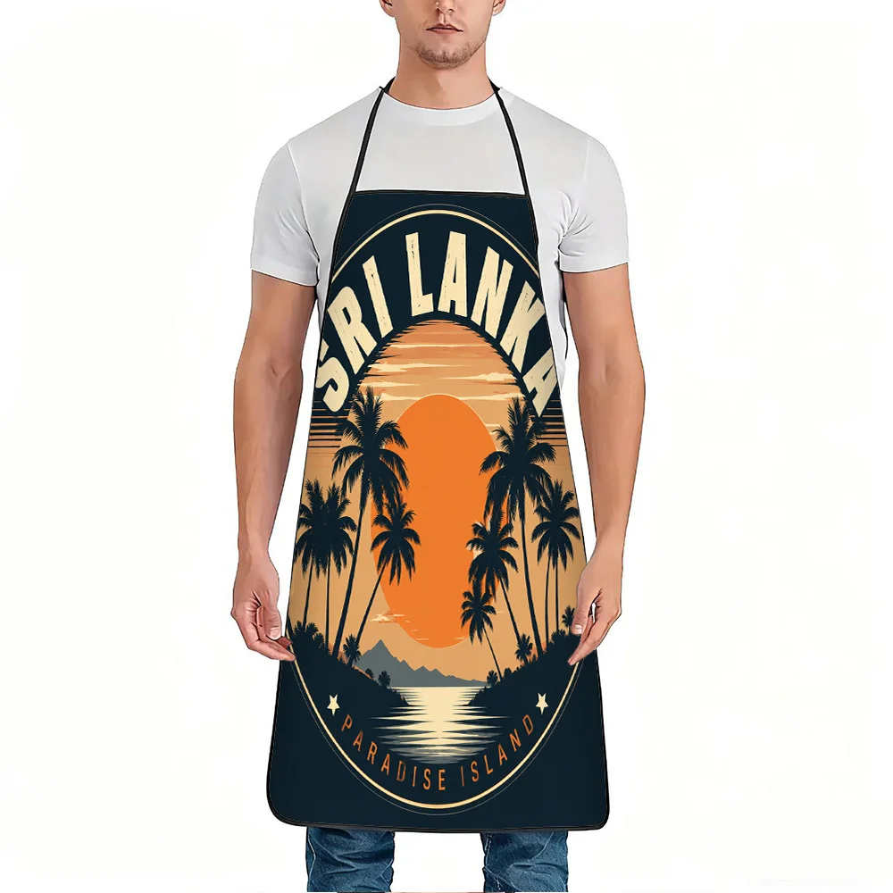1pc Sri Lanka Sunset Paradise Island Vintage Print Apron, Durable And Easy to Clean, Adjustable Waistband, Polyester Material, f