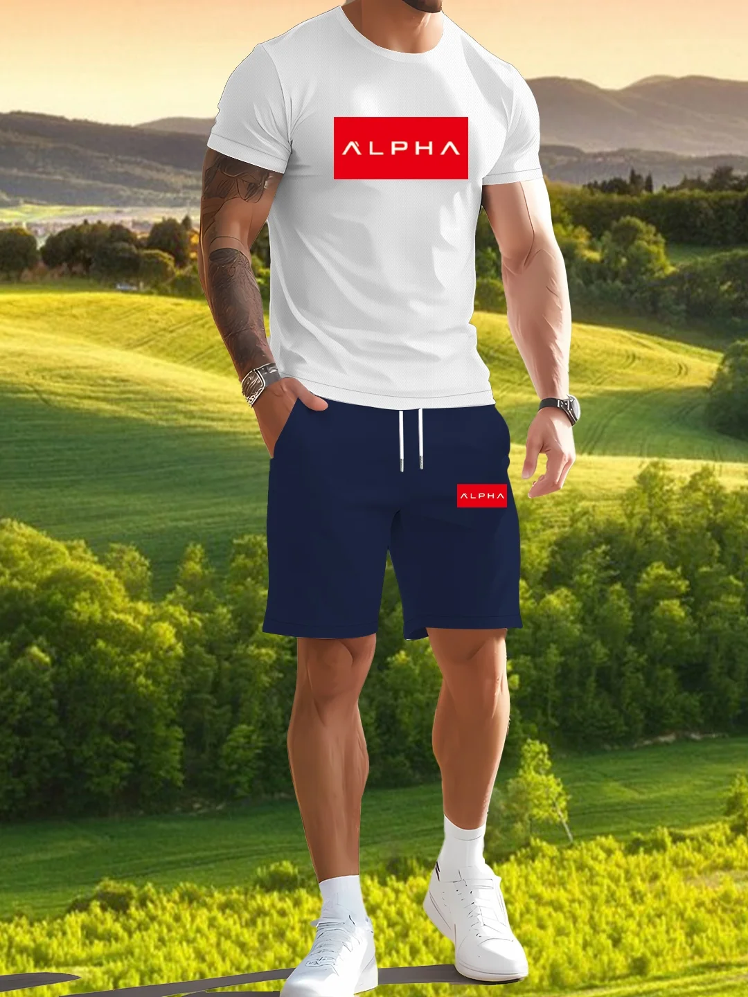 

Men's casual short sleeved shorts set, simple and stylish breathable top with pants