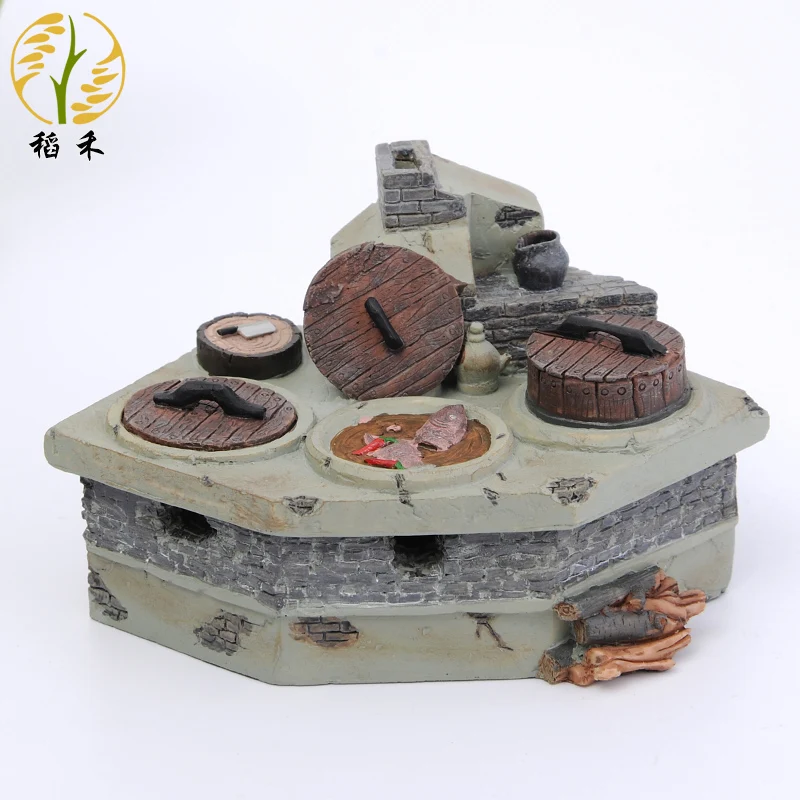 

Creative Large Size Ashtray with Lid Vintage Chinese Style Kitchen Stove Building Model Decorative Accessories Resin Material