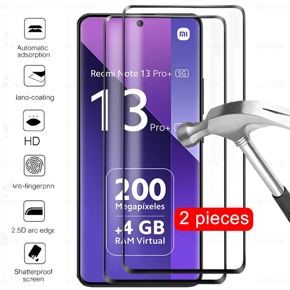 

2 Pcs Curved Tempered Glass For Xiaomi Redmi Note 13 Pro+ Screen Protector For Redmi Note 13 Pro Plus 5G Protective Film Cover