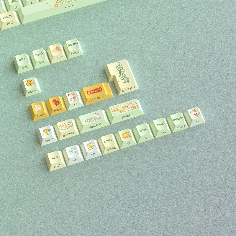 Side engraved lucky Fu Meow keycap small full set of five-sided hot sublimation PBT material - original height 125 keys