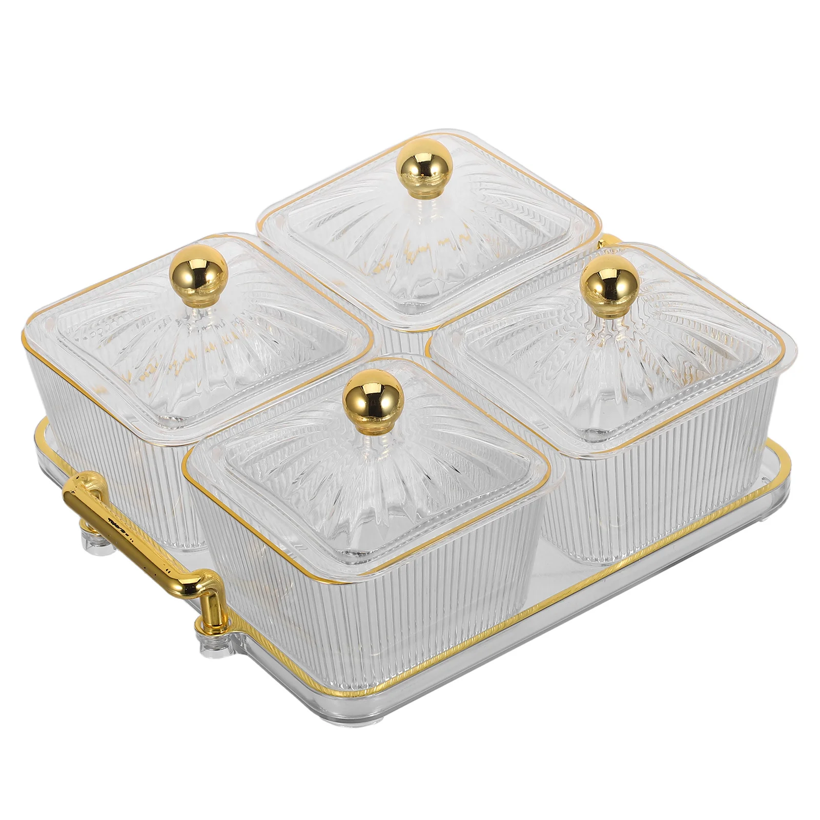 صينية تقديم الوجبات الخفيفة المقسمة مع غطاء طبق المقبلات المقصورة الواضحة لحفلات الفاكهة والجوز والحلوى والخضروات والوجبات الخفيفة الجافة