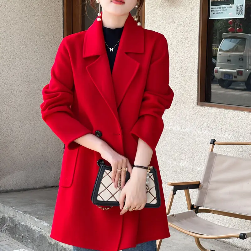 

Women's Reversible Cashmere Coat, Advanced Sense Woolen Outcoat, Female Temperament, Mid-Length Loose Outwear, Autumn, Winter