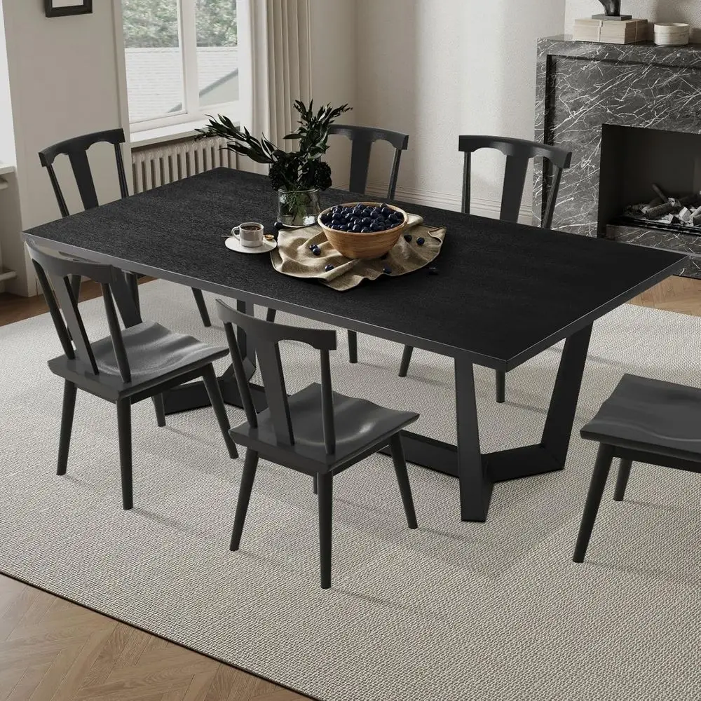 

Modern 70.86 Dining Table for 6-8, Sleek Legs, Contemporary Design, Matte Black Finish