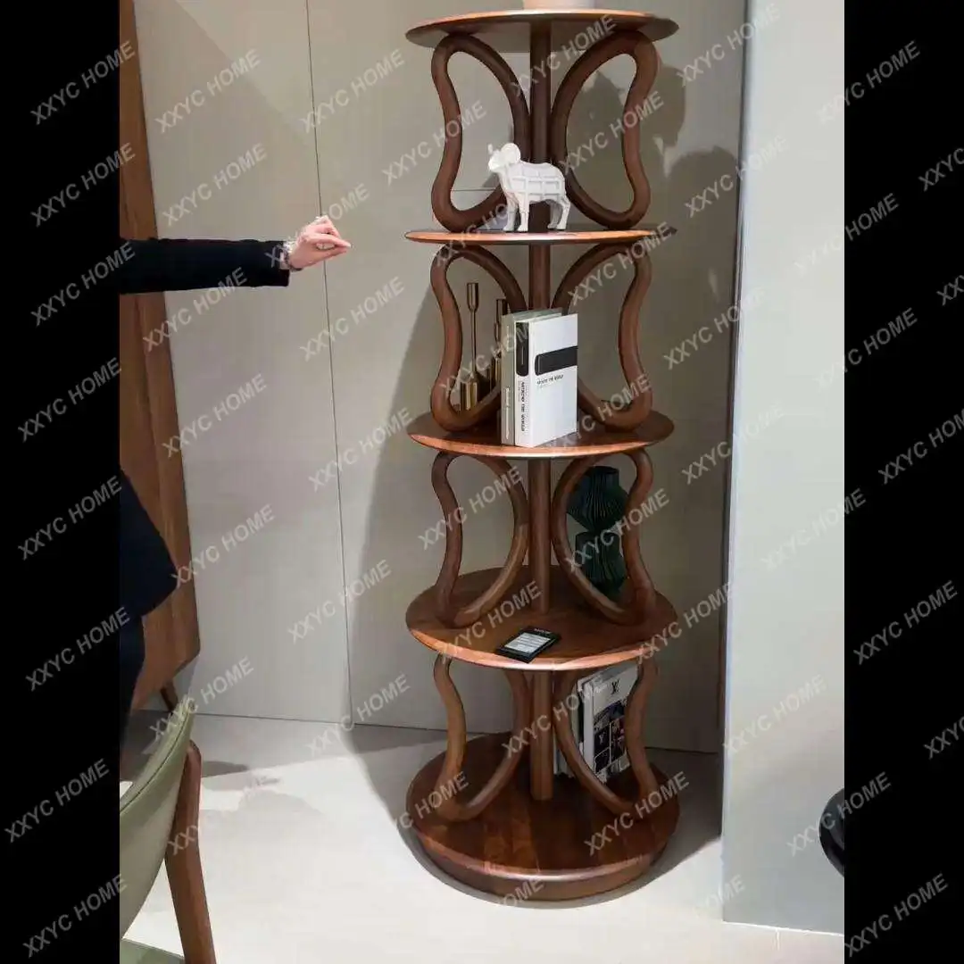 Rotating bookshelf Solid wood shelf Living room home floor multi-layer rotating bookcase