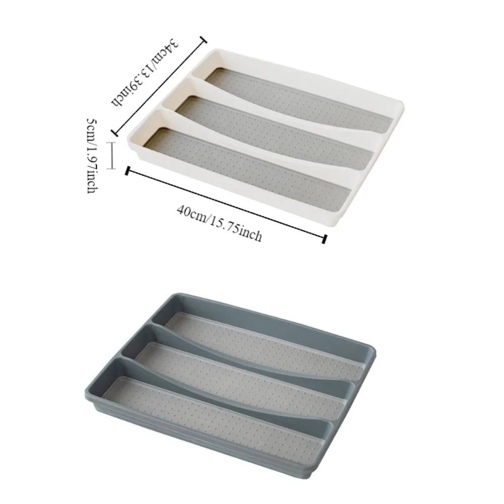 3 Compartments Utensil Organizer Tray Space-Saving Household Kitchen Drawer Organizer Non-Slip Cutlery Storage Box