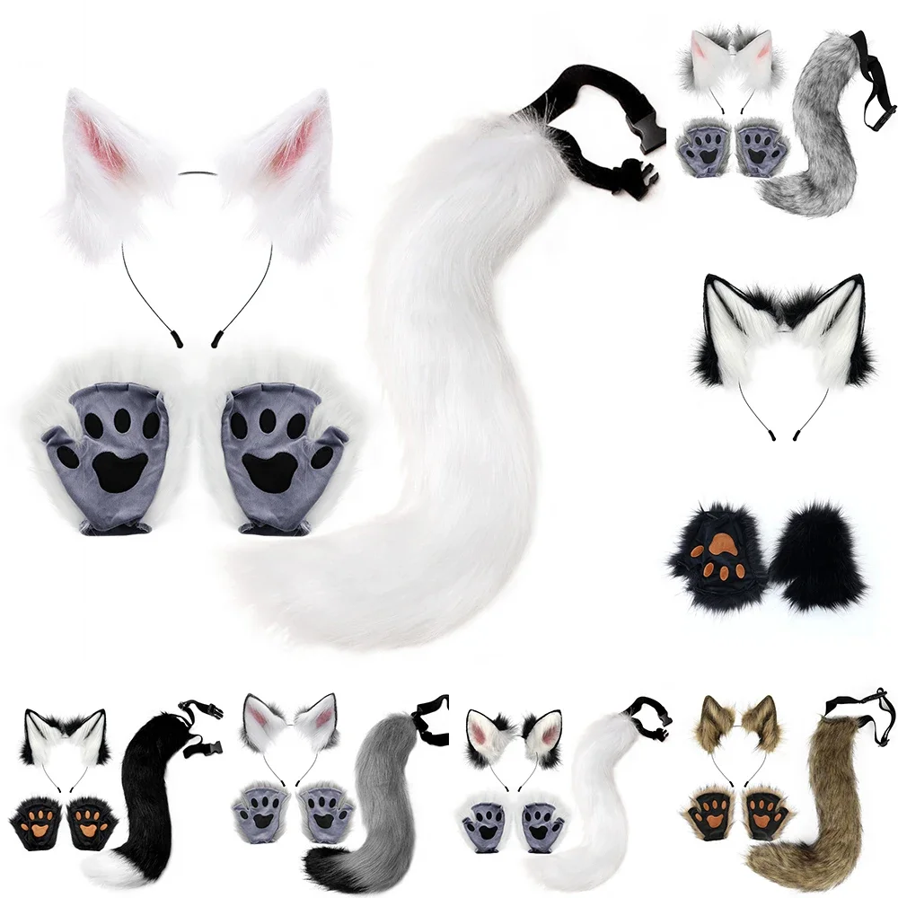 

Cute Halloween Party Fox Tail Plush Fox Ears Hairband Paw Gloves Set Cosplay Accessories Anime Exhibition Dress Up Costume Props