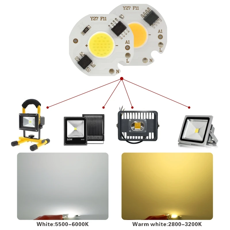 Puce COB LED 3W 5W 7W 10W 220V, 10 pièces/lot, IC intelligent, pas besoin de pilote, ampoule LED pour projecteur à large faisceau, éclairage à