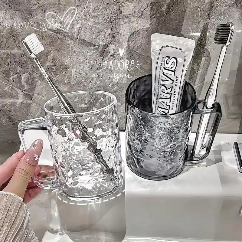 Plastic Mouthwash Cup with Handle Transparent Holder Perfect for Toothbrush Storage in Bedroom Bathroom Hotel