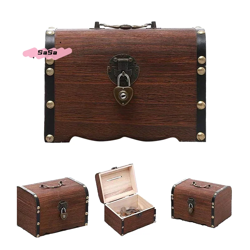 قطعة واحدة من صندوق تخزين صندوق الكنز العتيق مع قفل - حقيبة توفر منظم بنك الخنزير القديم لديكور المنزل #1