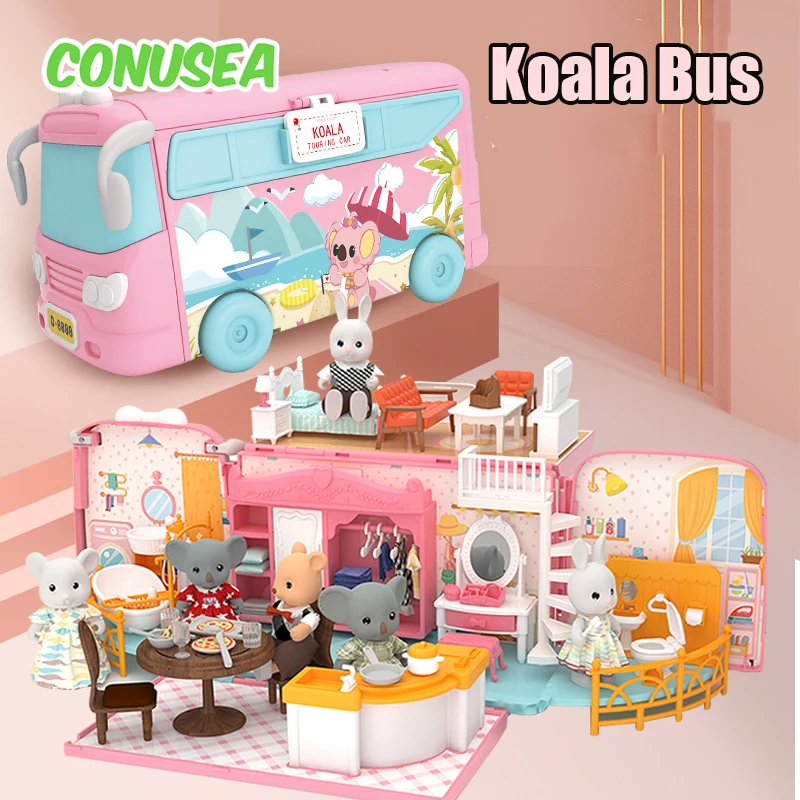 

Koala Diary Dollhouse Home Pretend Toys Miniature Furniture Bus Dolls Accessories Girls Diy Toys Miniature Scene Doll House Gift