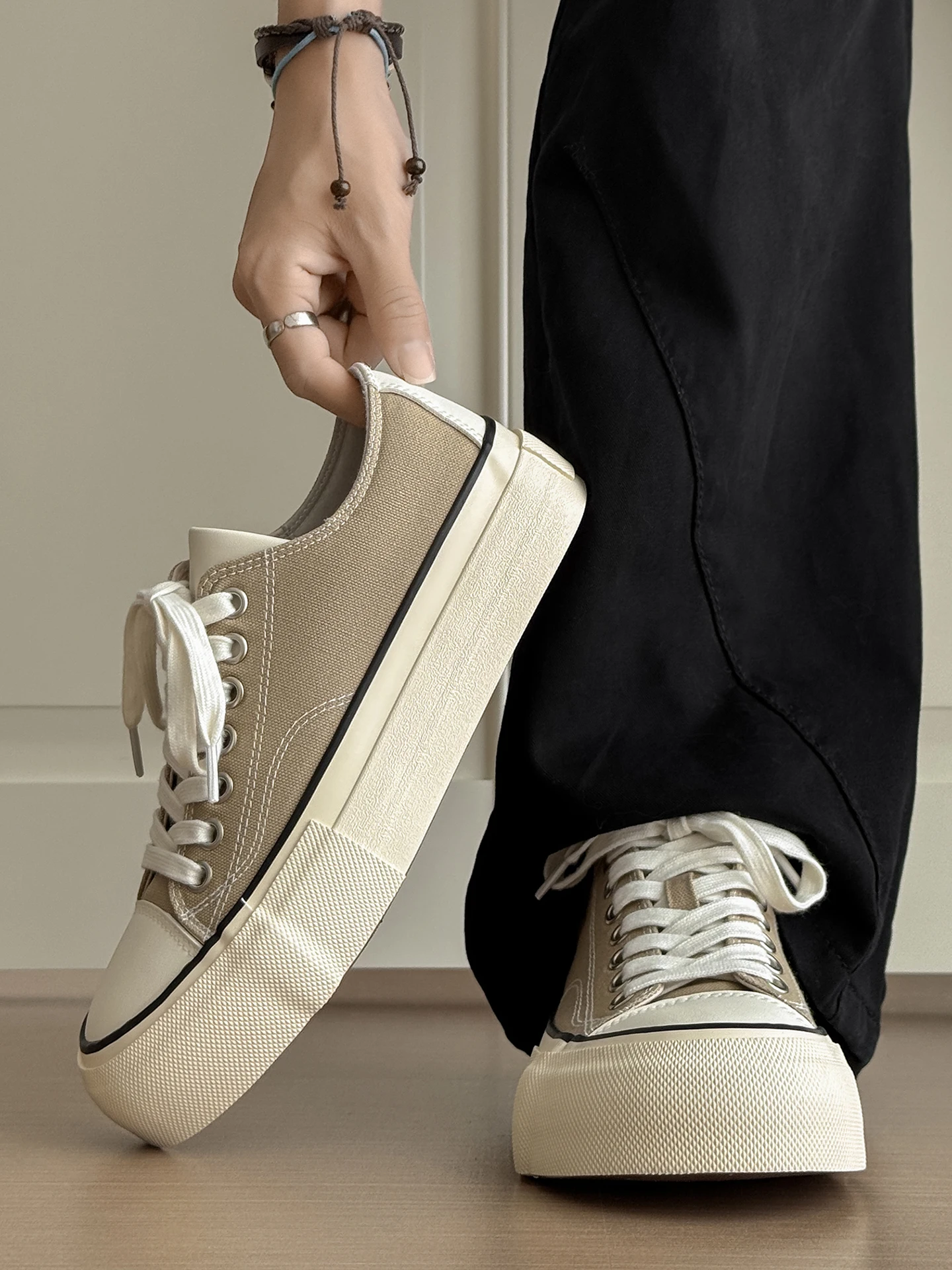 Men's Casual Canvas Shoes Thick Bottom Retro Breathable Summer Trendy All-Match Student Cloth Shoes Low Help round Toe Rubber...