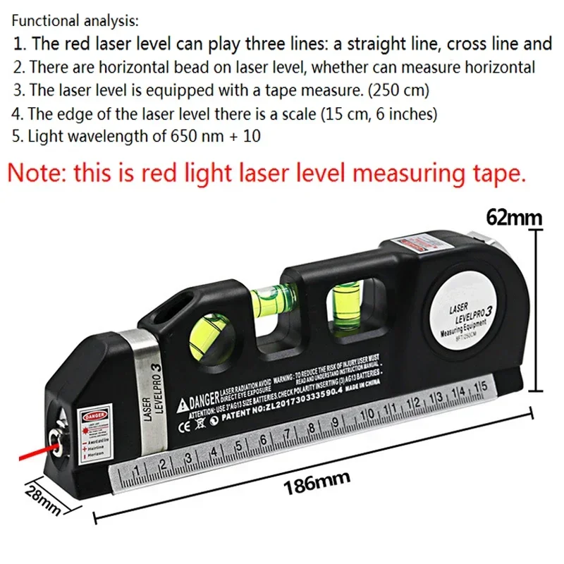 Laser Levels Measure Tape Multipurpose Laser Horizon Vertical Measure Aligner Standard Metric Ruler High Precise Measuring Tools