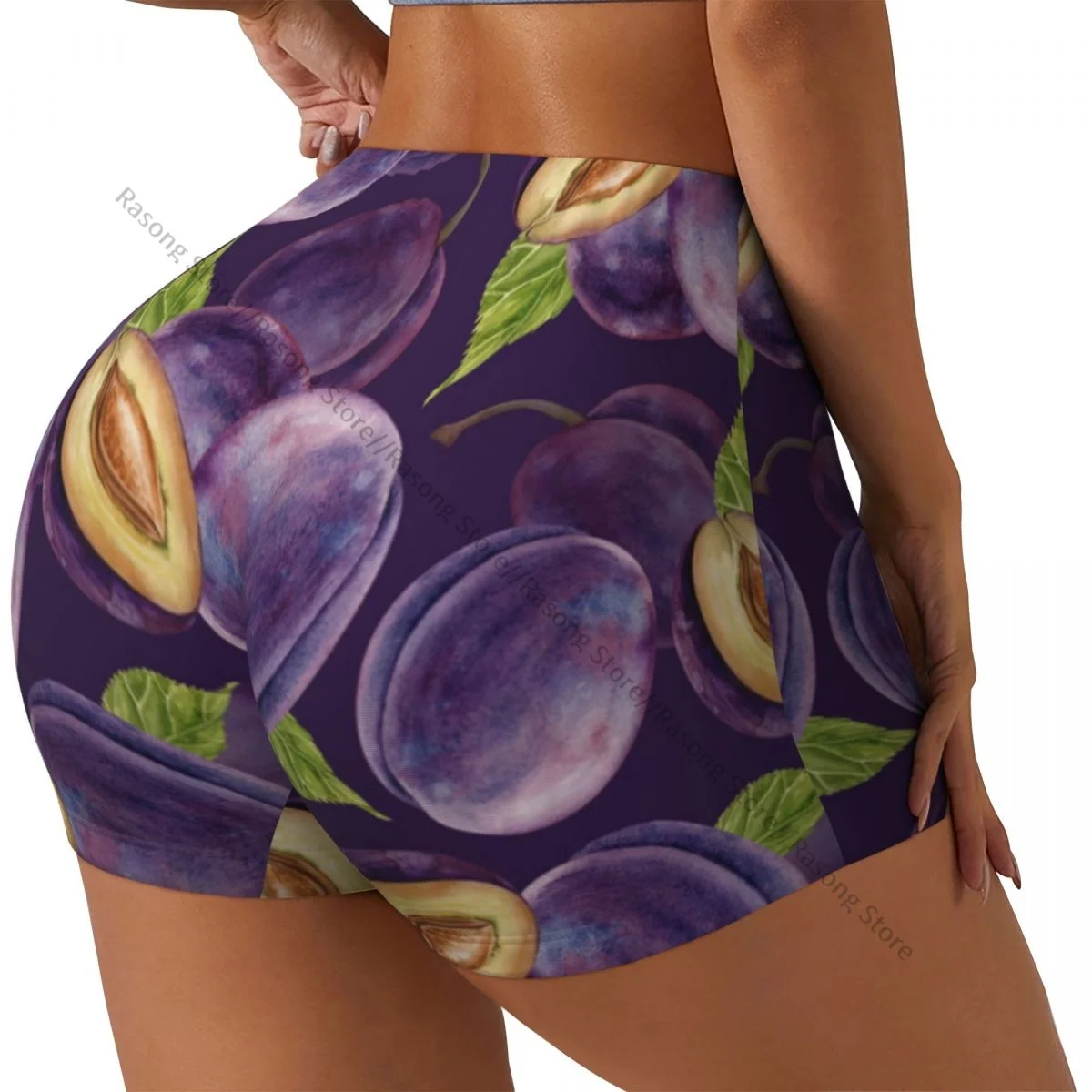 Sexy tight hip sports shorts Plum Fruit Pattern fitness women's comfortable yoga shorts