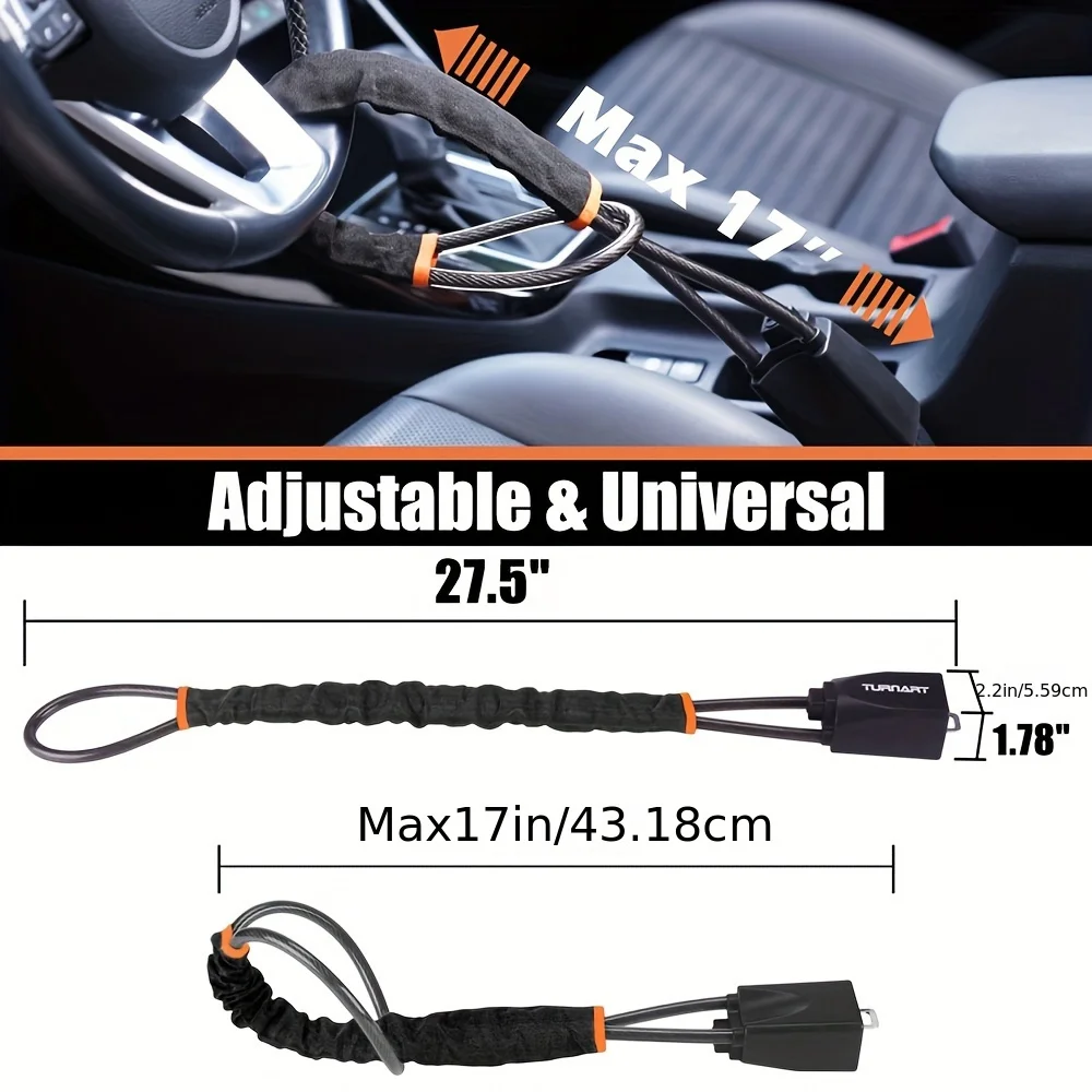Universal Automotive Steering Wheel Lock Reinforced Steel Cable Anti-Theft Security Deterrent Multi-Color Option