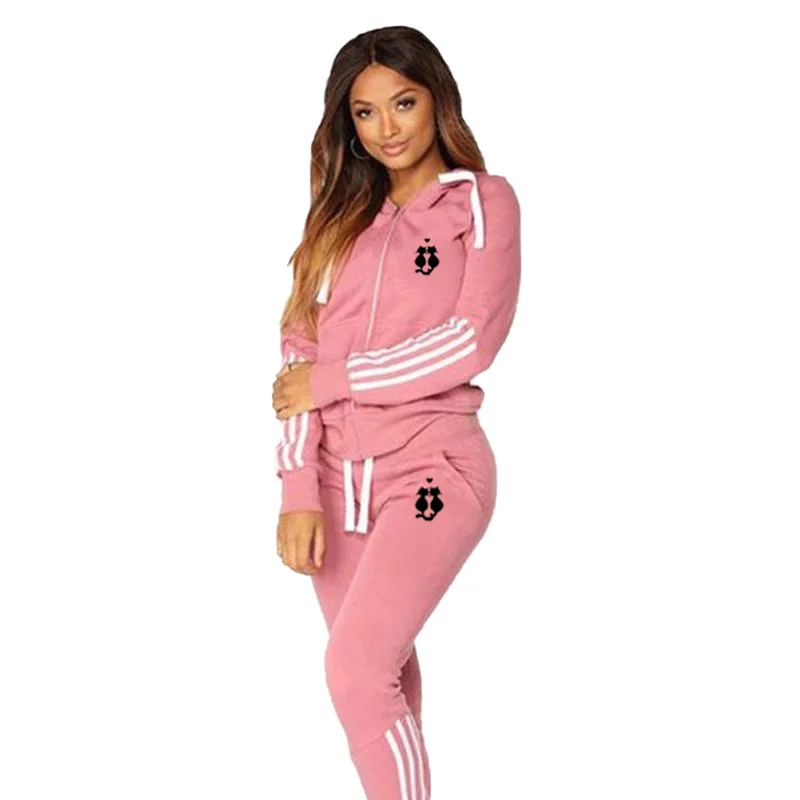 Autumn New Cat Print Women Comfortable Casual Tracksuits 2 Piece Sports Outfits Long Sleeve Tops and Slim Fit Long Pants Suit