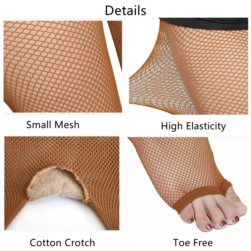 Plus Size Latin Tights Sexy Toe Free Fishnet Stockings Reinforced Cotton Crotch Mesh See Through Pantyhose For Women Dancers