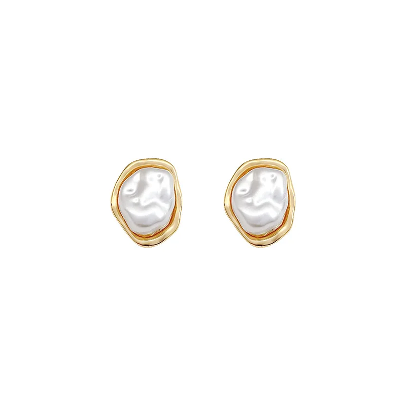 Pendientes de tuerca ovalados blancos para mujer, pendientes geométricos irregulares, pendientes inusuales, Color dorado, lado de Metal, joyería Bohemia, nueva moda