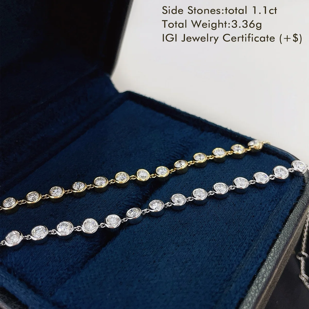 18K White/Yellow Gold Lab Grown Diamonds Bracelet Total about 1.1ct Lab Diamond Bracelet Anniversary Gift for Girlfriend