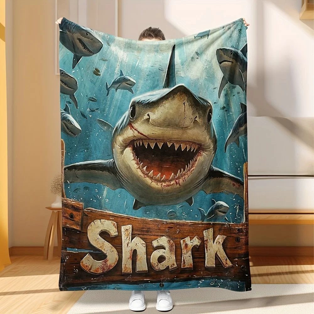 Shark Ocean Throw Blanket Nautical Coastal Decor Large Bedspread Tropical Marine Life 150x200cm Waterproof Gift