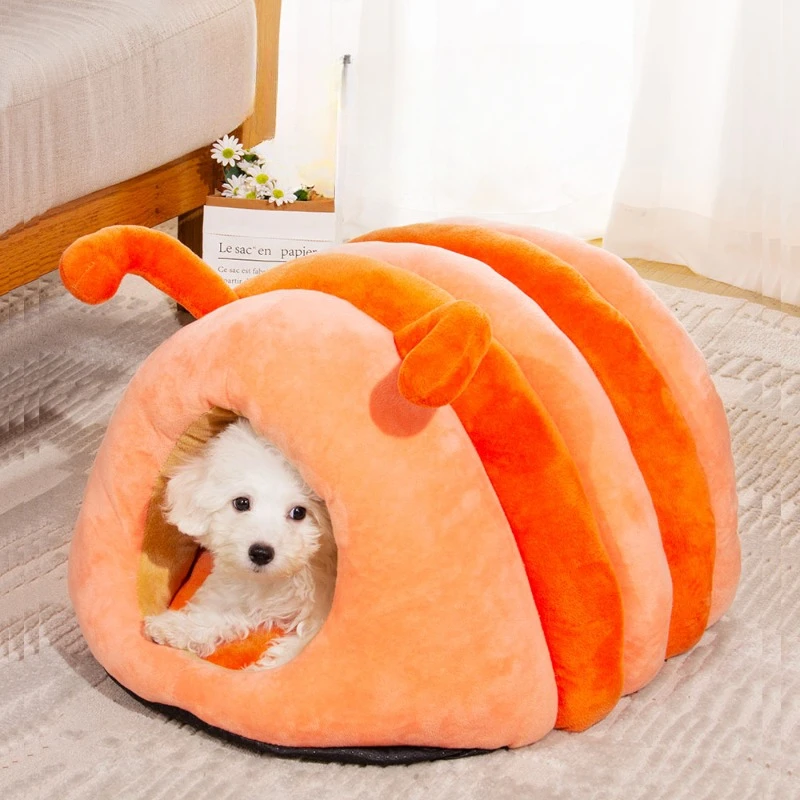 Cute Pet Nest Warm Soft Plush Cat Bed Cartoon Caterpillar Warm Thick Dog House Cat House Foldable Washable Pet Supplies Cat Tent