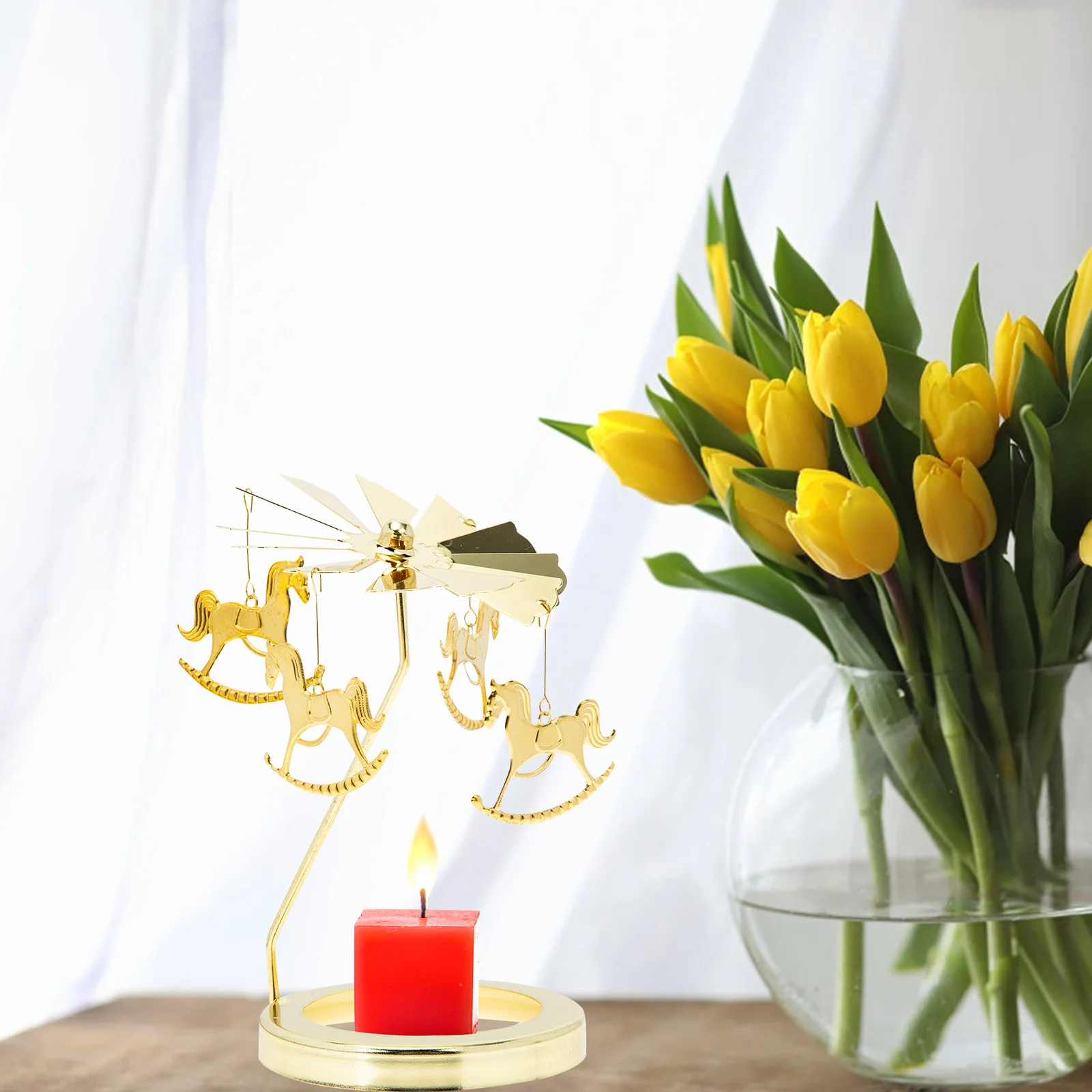 

Rotatable Carousel Holder Creative Decorative Candlestick Compact Structure Party Festival Tealight Holder Tray