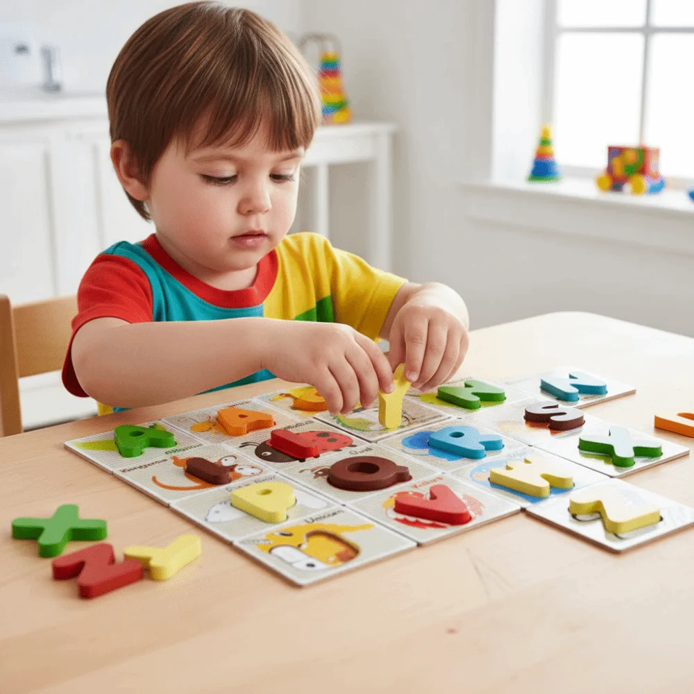 26 lettres anglaises colorées en bois, carte Flash, pratique d'orthographe Double face, jeu de Puzzle de l'alphabet anglais