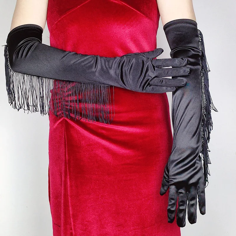 المرأة الطويلة مطاطا دنة الرقص شرابات قفاز الرقص حفلة فستان ريترو فستان الزفاف التصوير الأميرة الساتان القفاز P48 #4