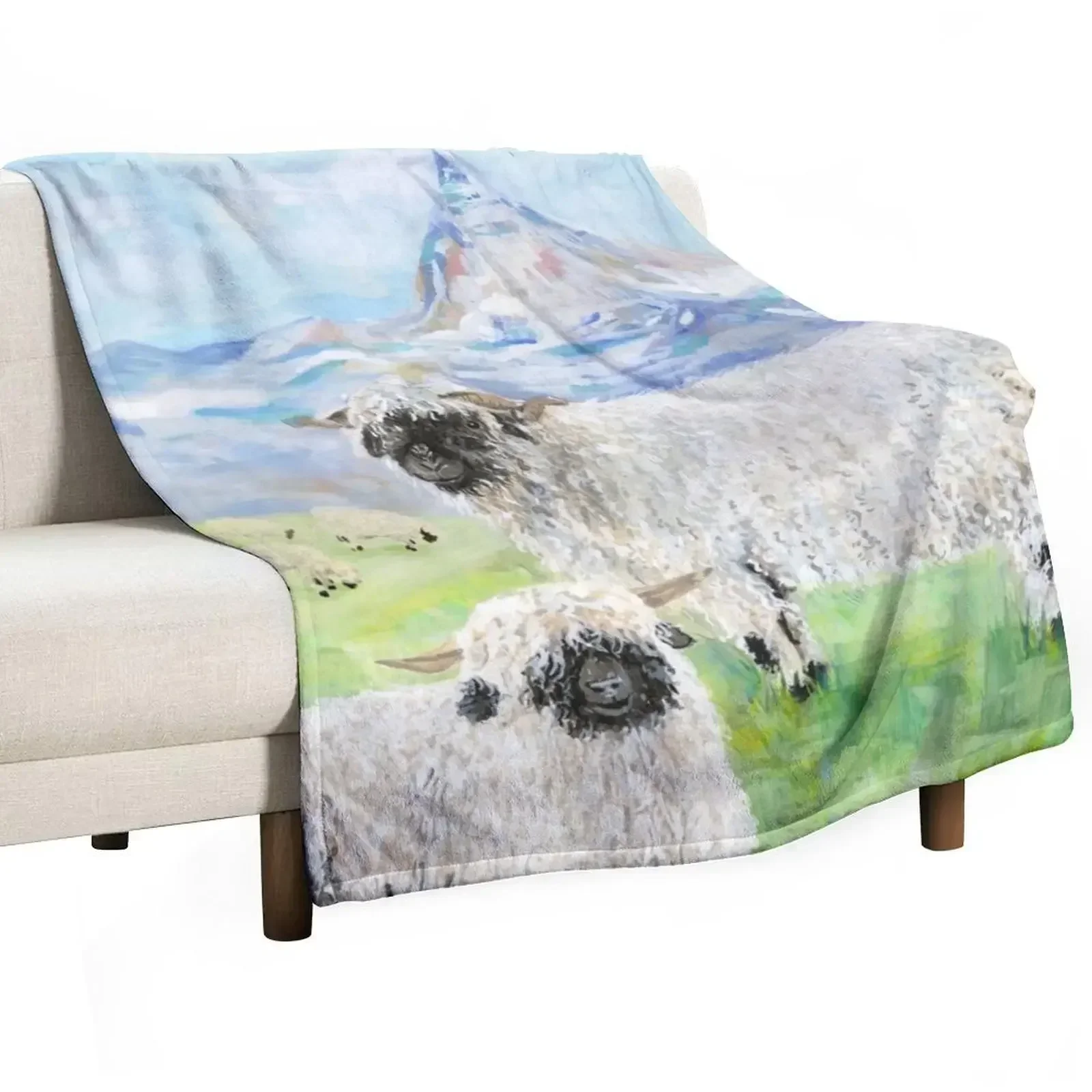 Valais Blacknose Sheep at the Matterhorn Throw Blanket Summer Weighted Blankets