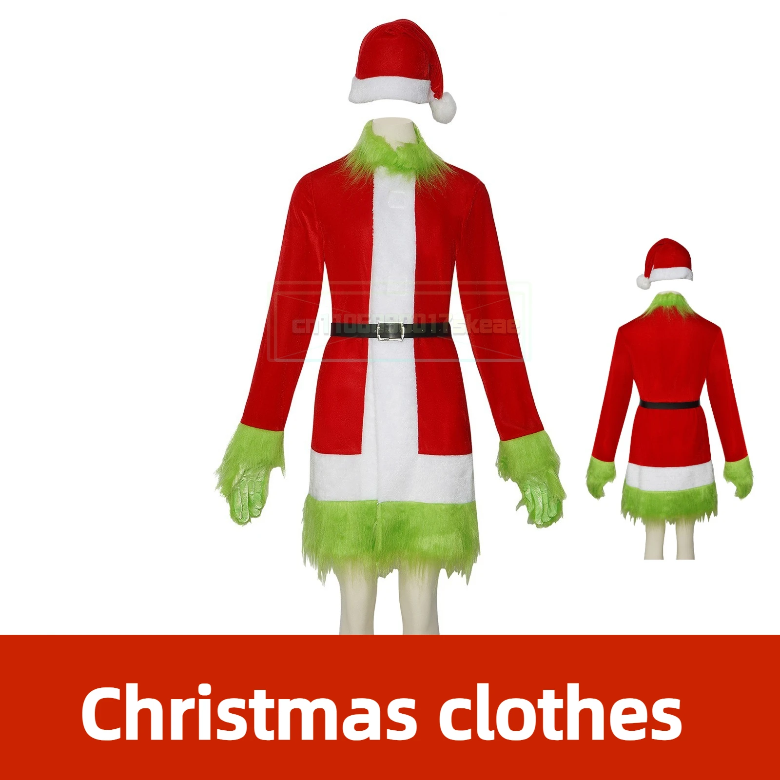 

Green Monster Costume for Women Christmas Santa Claus Cosplay Dress Xmas Elf Disguise Party Outfit with Belt Carnival Dress Up