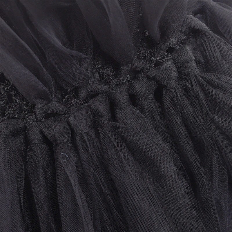 Mädchen Gothic Dark Fallen Kostüm Spitzen-Tüll Langes Kleid für Halloween Cosplay Geburtstag Karneval Bühnenparty – Detail 10