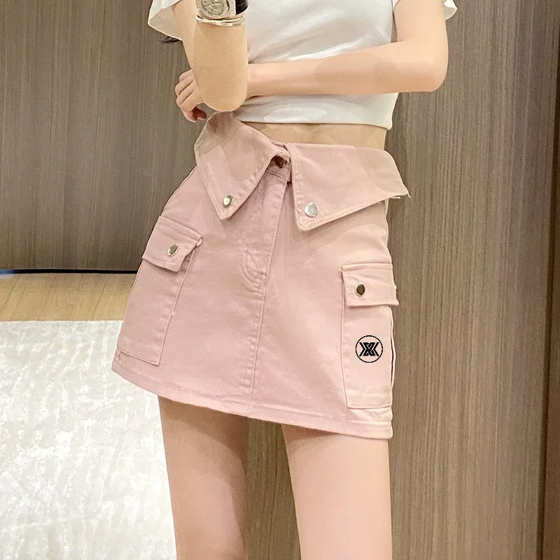 Summer High Waist A- Line Golf Skirt Women's Hip Golf Skirt American Denim Workwear Golf Skirt Fashion Casual Golf Clothing