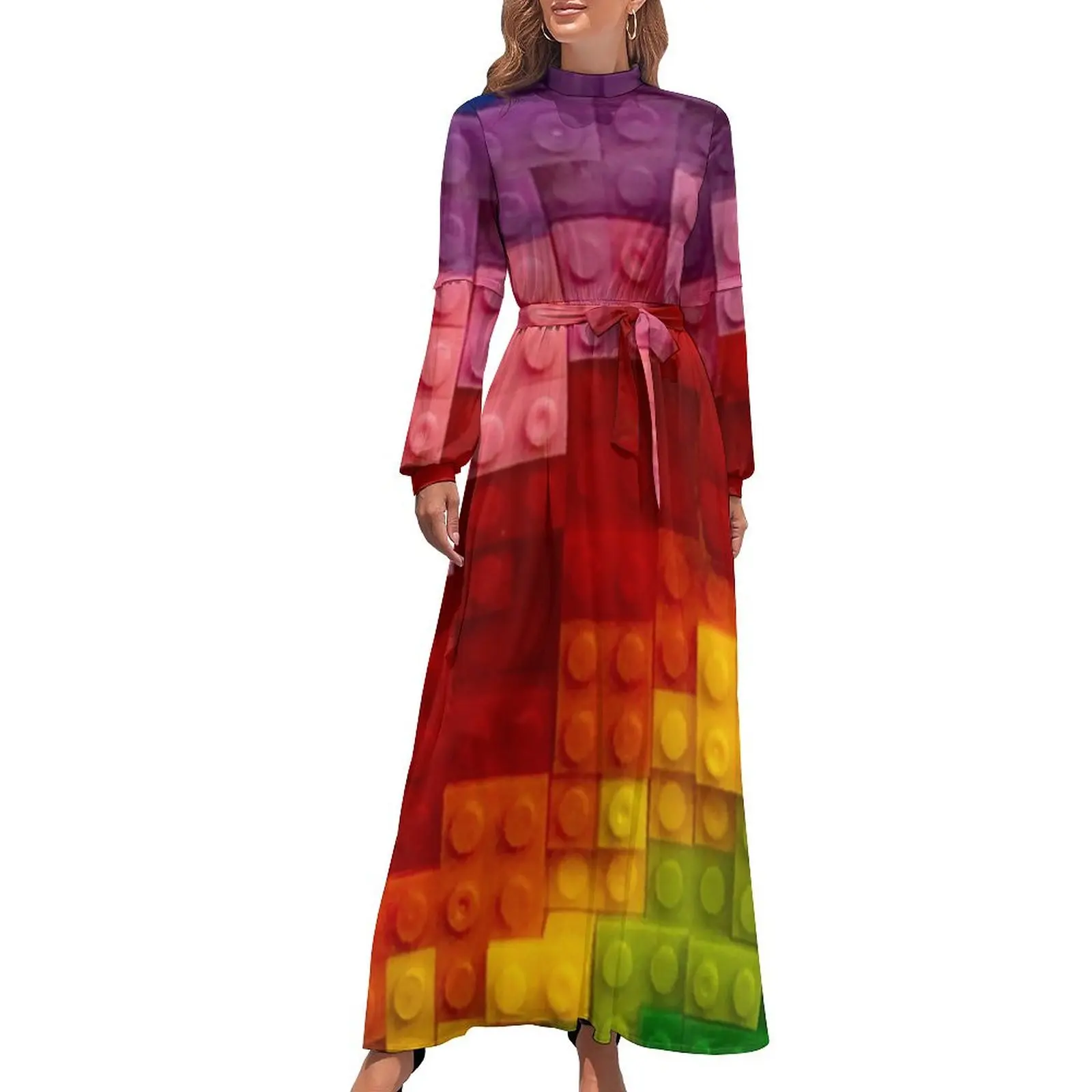 

Building block style rainbow colours Long Dress Prom gown Women's summer skirt dress