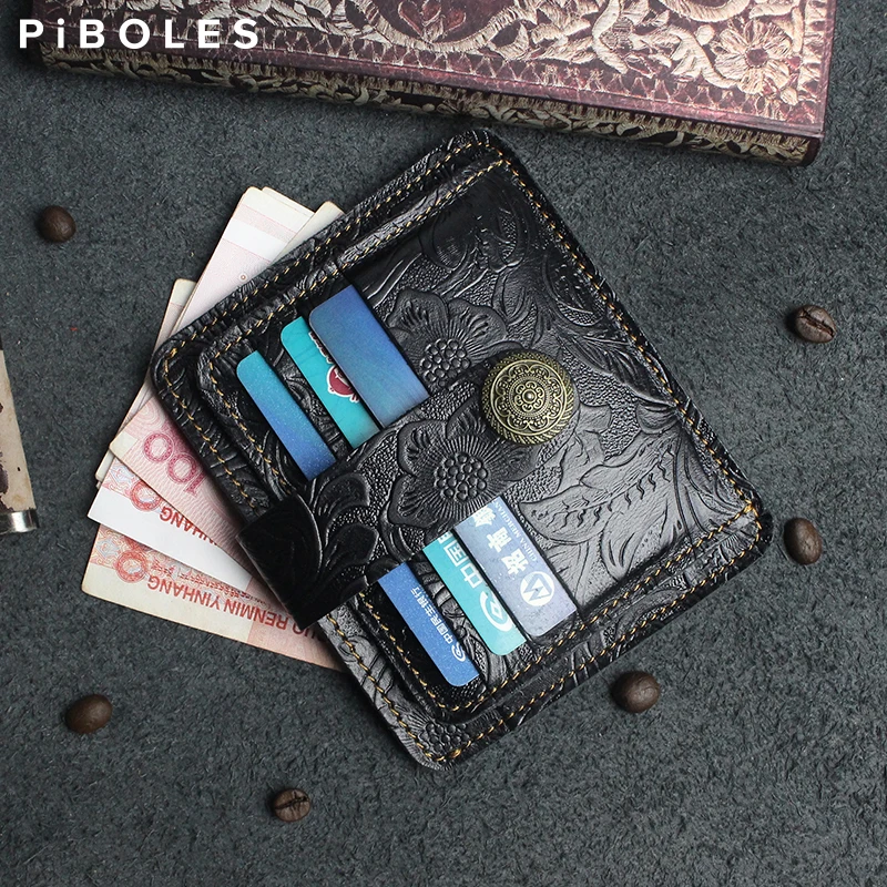 

Thin Slim Card Wallet Handmade Genuine Leather Credit Card Holder Driver License Slot Coin Purse Portable Card Case