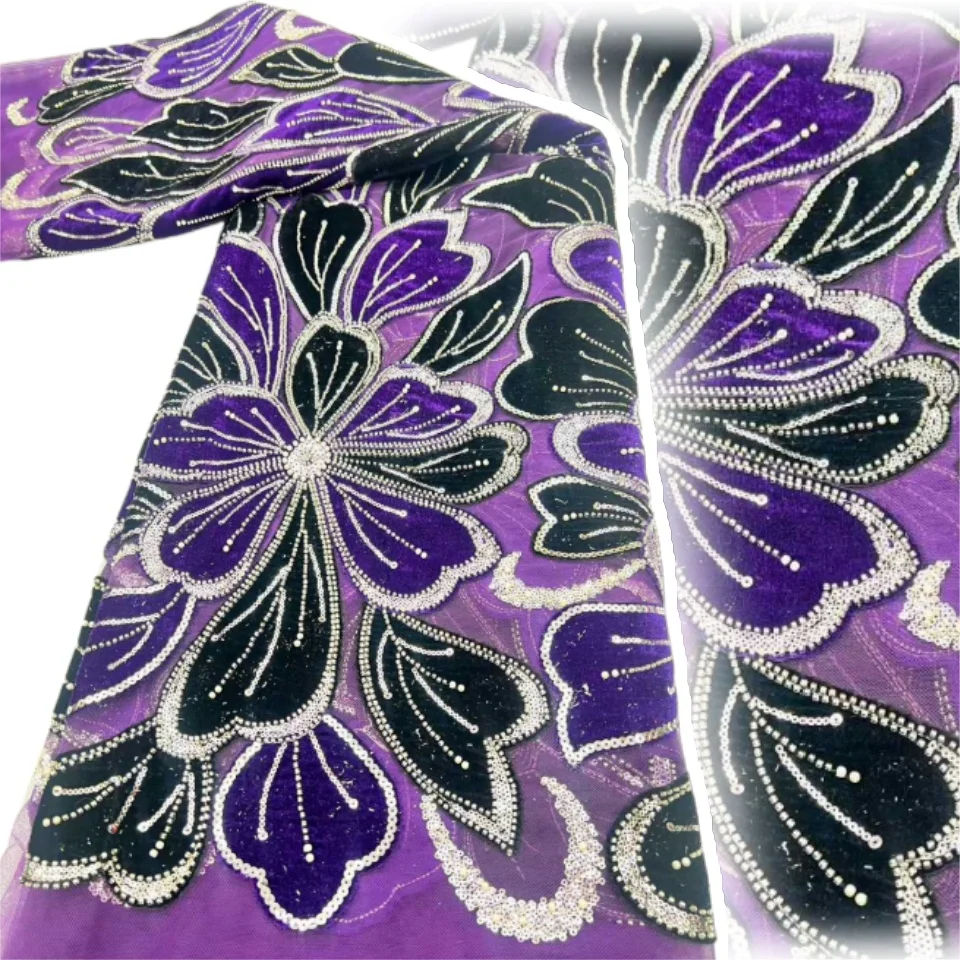 

Pink 5 Yards African Beaded Lace Fabric 2026 French Sequin Tulle Embroidery Lace Fabric for Wedding Wedding Dress Sewing 2221