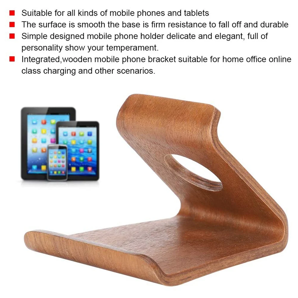 Wooden Mobile Phone Holder Desktop Universal Mobile Phone Base for All Smartphones and Tablets(Walnut Color)