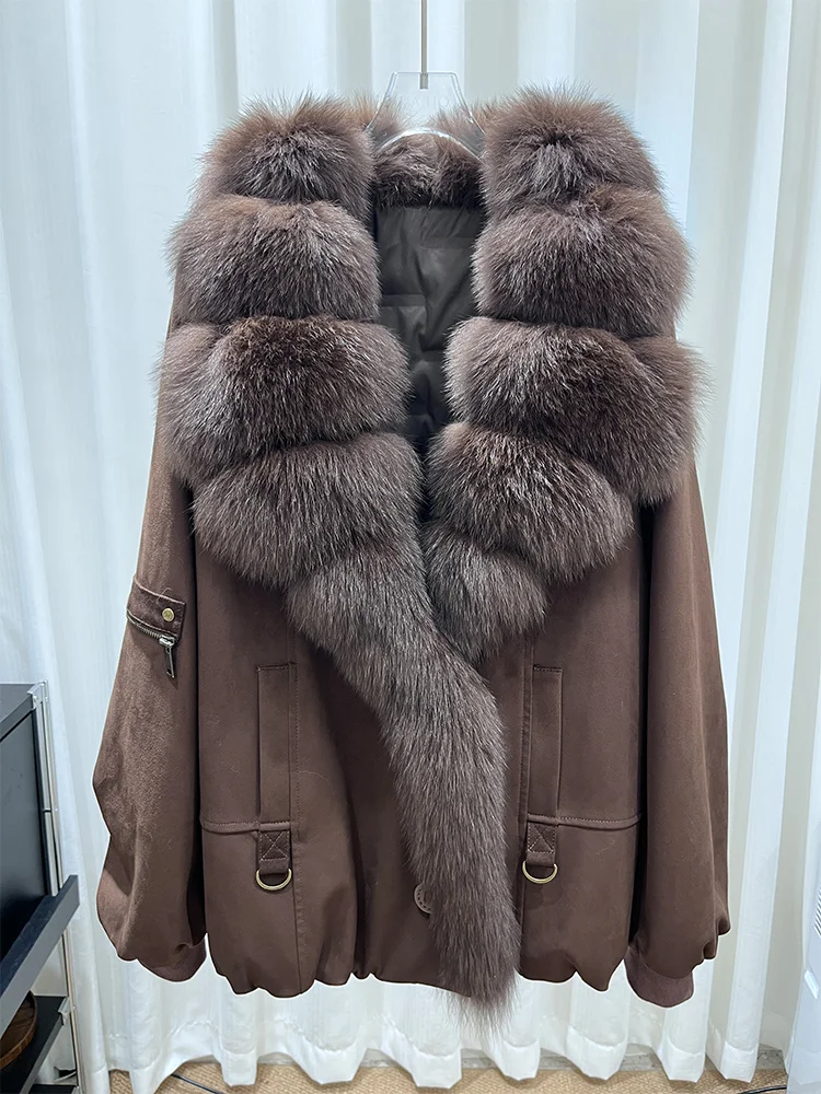 2025 hiver chaud femmes réel naturel col de fourrure de renard doudoune d'oie décontracté bouffant Parka vestes épaisse femme Streetwear