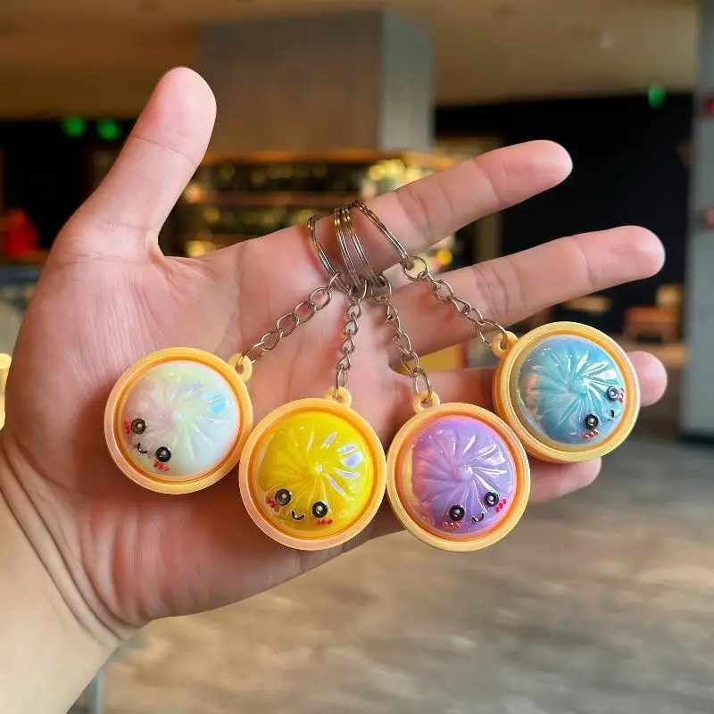 Kawaii Iridescent Glitter Soup Bun Keychain Hard Cartoon Portable Bun Pendant