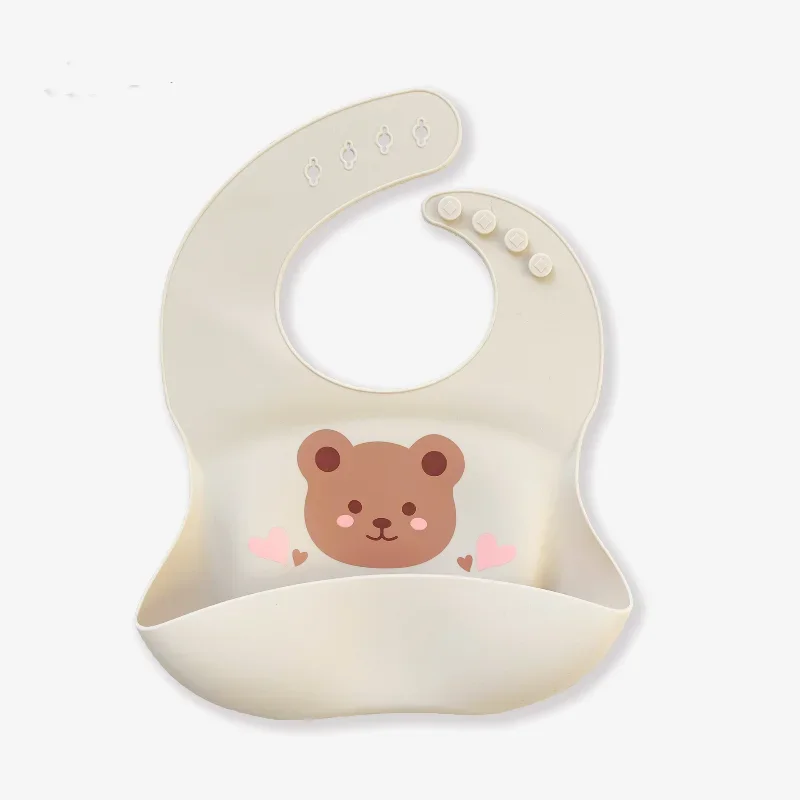 

Silicone Baby Bib Waterproof Bib Bear Print Burp Cloths Kids Accessories Newborn Feeding Soft Adjustable Burp Scarf Mother & Kid