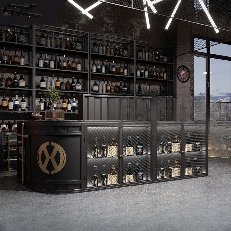 Industrial style wrought iron corner bar, billiard hall bar checkout page