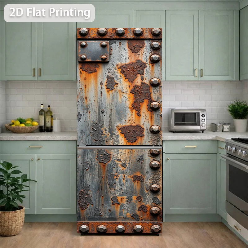 Printing Refrigerator Sticker 60×180cm Rust Rivet Pattern Themed Design Self-Adhesive Wall Decal Wallpaper, Suitable for Cabin