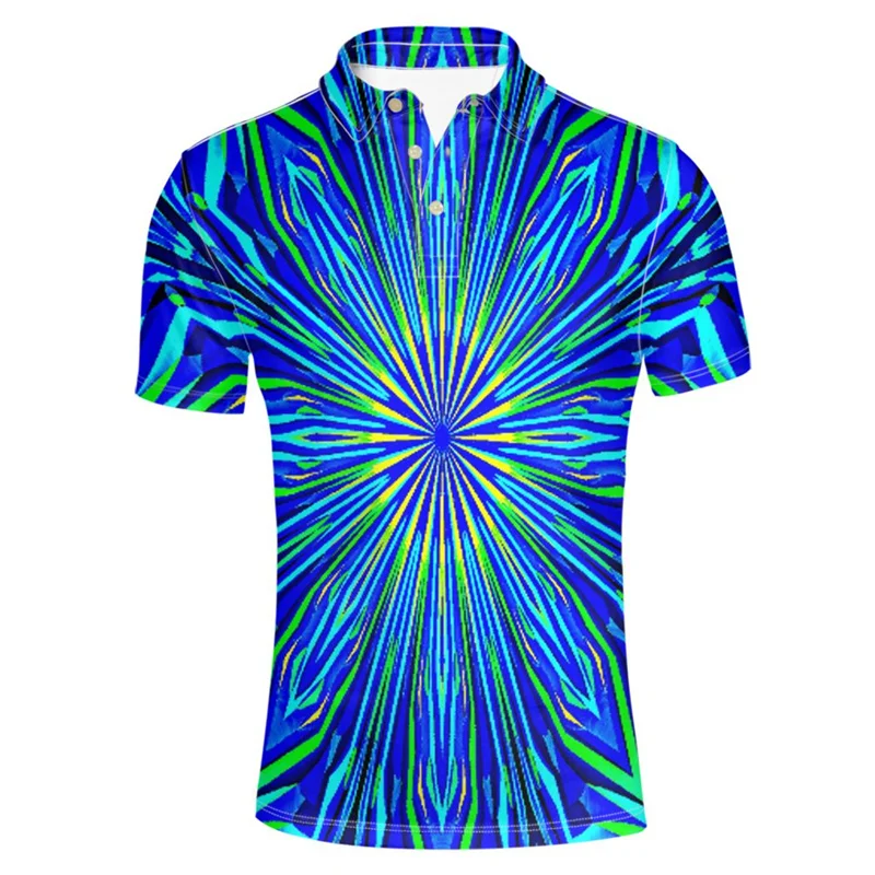 Vintage 3d Printed Dizzy Geometric Polo Shirt Summer Oversized Tshirts Men Casual Lapel Short Sleeve Tops Button Tee Shirts