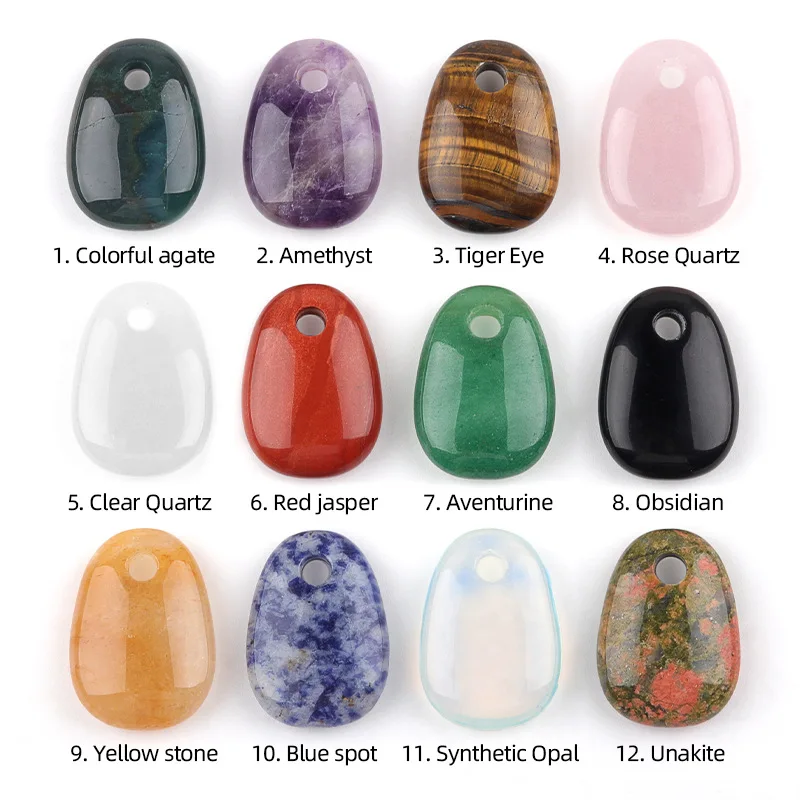 6pcs Big Hole Natural Stone Trapezium Shape Agates Pendant Amethysts Pink Healing Crystal Flat Tag Massage Stone Charms