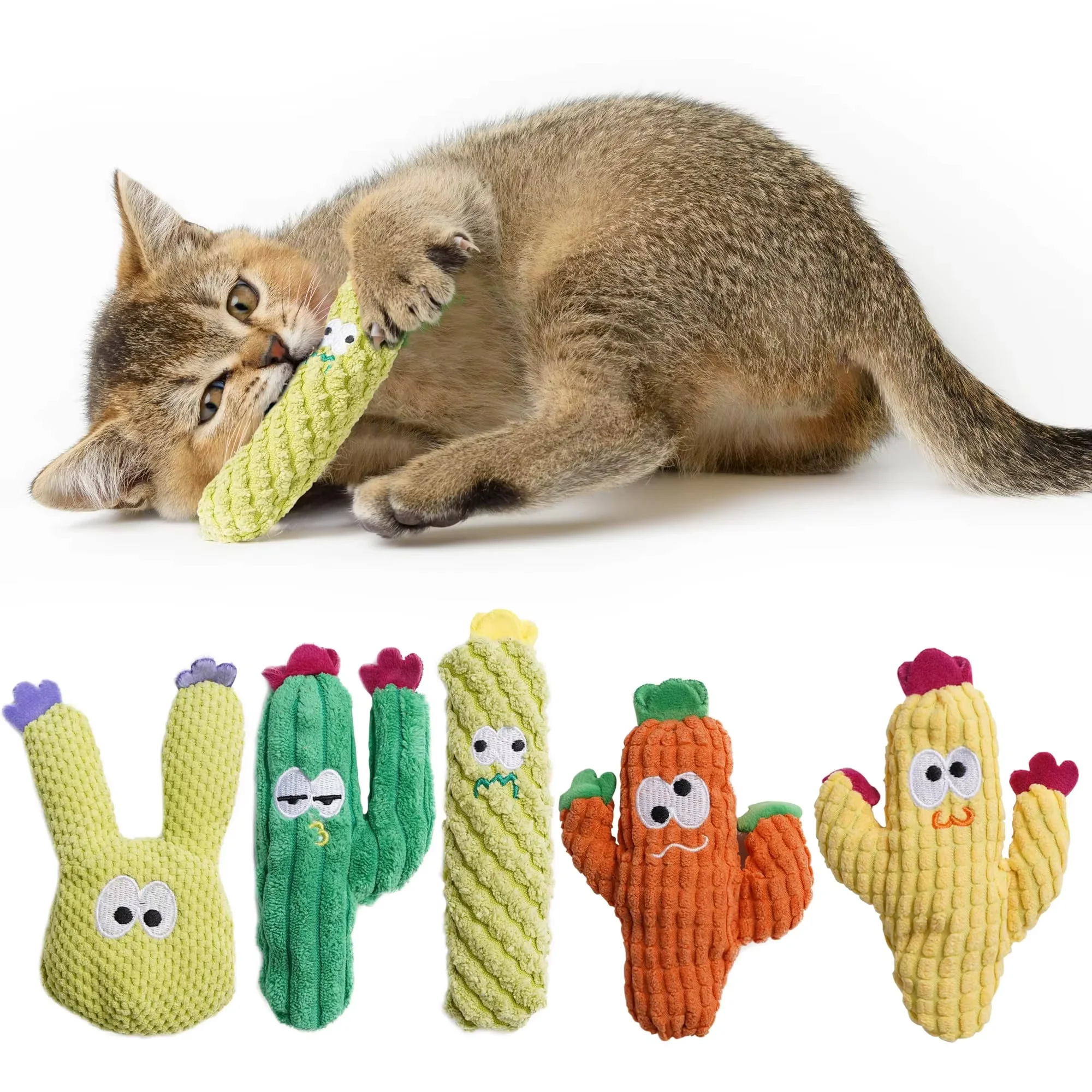 1/5 PCS Cat Toys for Indoor Cats,100% Pure Organic Catnip-Filled Toys Without Cotton,Interactive Cactus Toy for Anxiety Relief