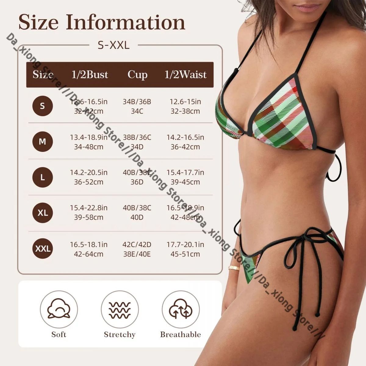 Damskie bikini, seksowne stroje kąpielowe, świąteczny wzór w kratę, strój kąpielowy, stringi, kostiumy kąpielowe, odzież plażowa, letnie brazylijskie biquini