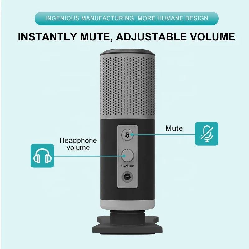 Manchezs Neues OEM 4-Kopf-Multifunktions-USB-Kondensator-Aufnahmegame-Desktop-Mikrofon mit buntem RGB-LED-Licht