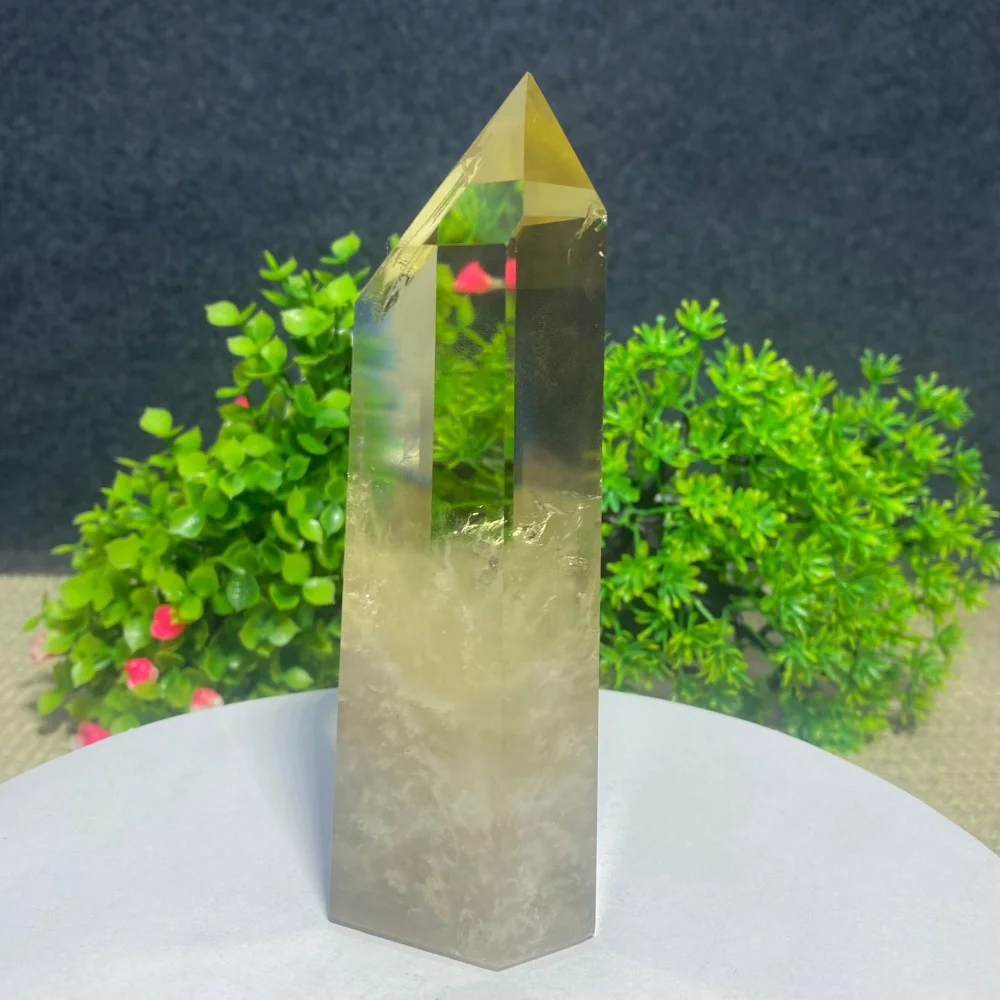 Natural Crystal Point Smoked Yellow Quartz Healing Wand Energy Stone Pyramid Home Decor Beautiful Obelisk Crystal Healing Wand